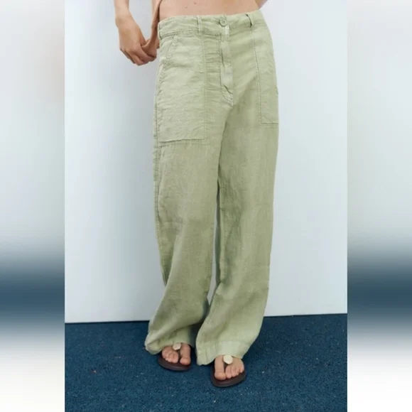 Zara Wide Leg 100% Linen  Pants - Picture 2 of 9